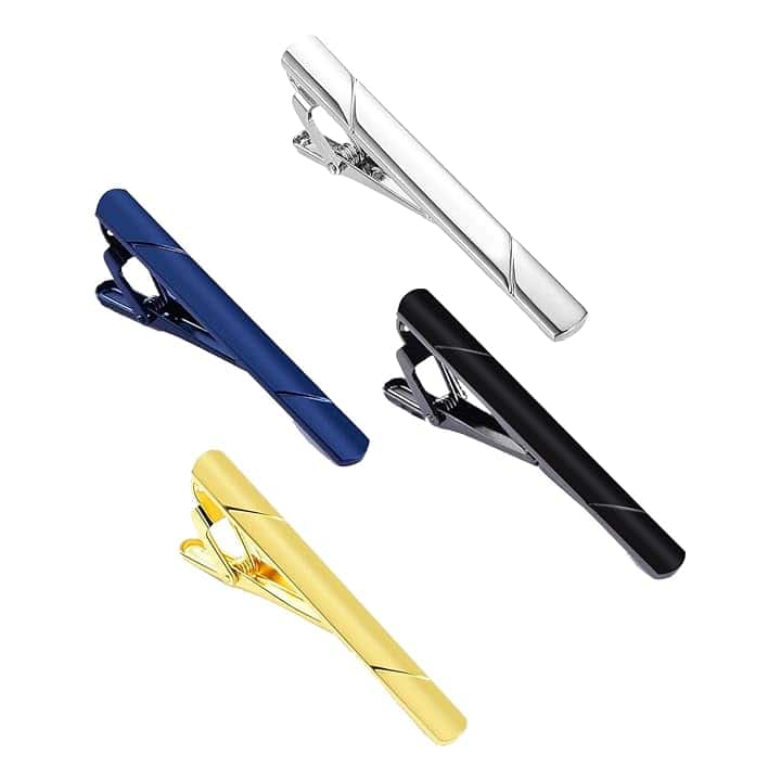 YINGLUOEU 4 Pezzi Fermacravatte da Uomo Fermacravatta in Metallo Rame Clip di Cravatta Set per Matrimonio Festa Anniversari Quotidiano Regalo