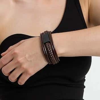 Generic Braccialetto regolabile in pelle con chiusura in acciaio inox multistrato intrecciato in vera pelle, regalo per San Valentino