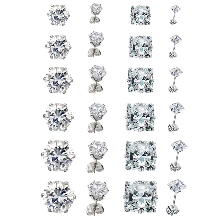 JEYORZY 12 Paia Orecchini Uomo Diamante, Orecchini Acciaio Chirurgico per Donna Uomo, Zirconi Cubici, Orecchini A Bottone Anallergico Cartilagine