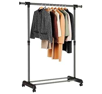 edihome, Appendiabiti per vestiti, guardaroba, appendiabiti, armadio per vestiti, resistente, in metallo e portatile con ruote