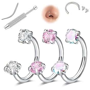 BAHME Piercing da naso a ferro di cavallo da donna, 8 mm, piercing naso, nostril, set di gioielli dorati e argento, doppi anelli a ferro di cavallo, acciaio chirurgico per elice, trago, labret
