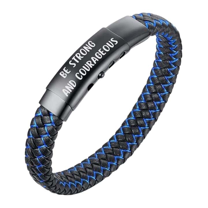 HALUKAKAH ● Jazz Junior ● Ragazzi Vera Pelle Treccia Fatta a Mano Nero mix Blu/Rosso/Verde Bracciale 6-12 Anni. Titanio Smerigliata Chiusura Magnetica Taglia Regolabile 18-19.5cm con Pacco Regalo