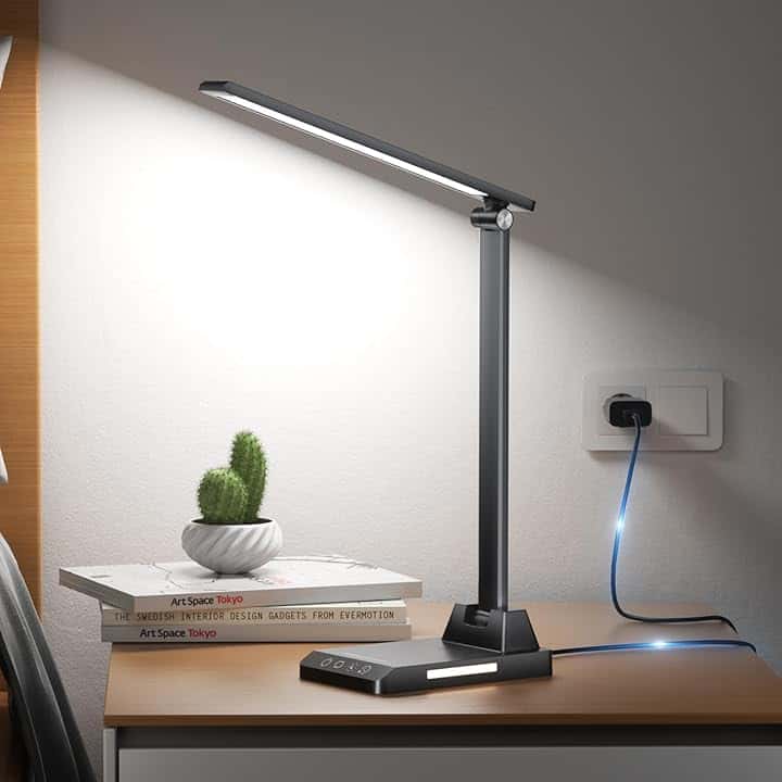 Lampada da Scrivania, Lampada da Tavolo, 5 Modalità di Luce x 10 Livelli di Luminosità, USB Lampada Scrivania, Timer 30/60min Lampada Led da Tavolo, Nero