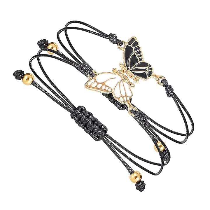 YLLZJ 2 Braccialetti dell'amicizia a farfalla, Braccialetto a farfalla regolabile, Regali per coppie e migliori amici