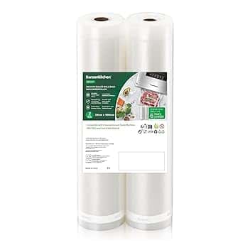 Bonsenkitchen Sacchetti per Sottovuoto, 2 rotoli 28 x 600 cm (totale 12 m) Sacchi commerciali per conservazione alimenti e cottura Sous Vide, VB3207 ISCC PLUS