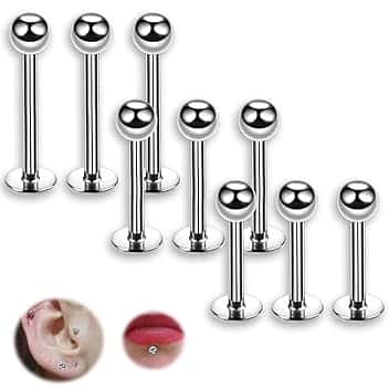 COYUN 9 pcs Piercing a barretta, Piercing Orecchini Lingua Dritto Barbell Acciaio Inossidabile Gioielli Barra, Cartilagine Piercing, Barretta Corpo Piercing Gioielli per unisex, 3 taglie, sferico