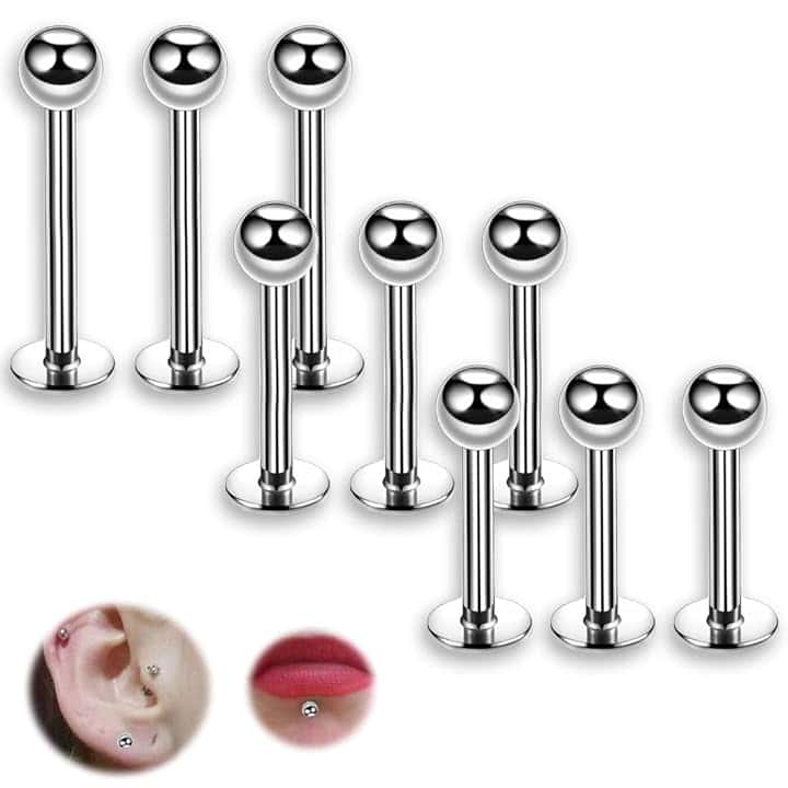 COYUN 9 pcs Piercing a barretta, Piercing Orecchini Lingua Dritto Barbell Acciaio Inossidabile Gioielli Barra, Cartilagine Piercing, Barretta Corpo Piercing Gioielli per unisex, 3 taglie, sferico