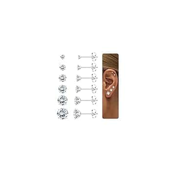 Diamday 6 Paia Orecchini per Donna Uomo Acciaio Chirurgico Piercing Orecchio Orecchini Anallergici Donna 5A Zircone Cubico Orecchini Argento Oro Helix Trago Cartilagine Orecchini Set Uomo