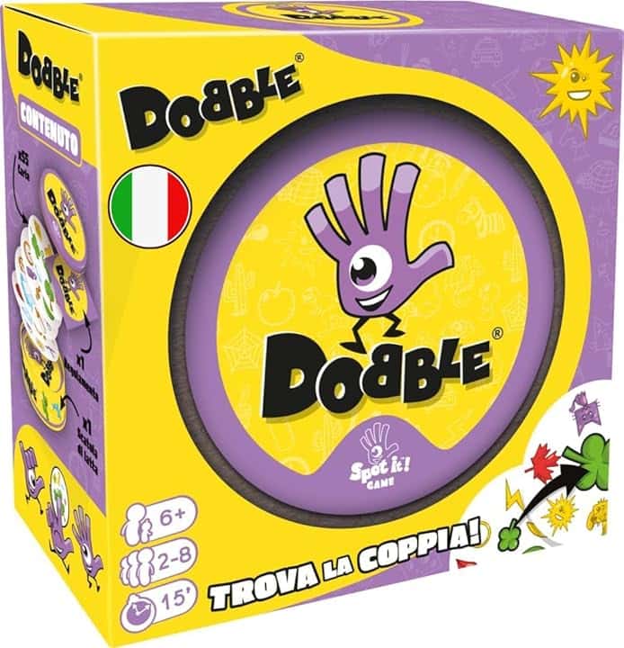 Asmodee - Dobble, Eco-Sleeve, Divertente Gioco da Tavolo per Tutta la Famiglia, Carte da Gioco, 2-8 Giocatori, 6+ Anni, 15 min, Edizione in Italiano The Forest Stewardship Council