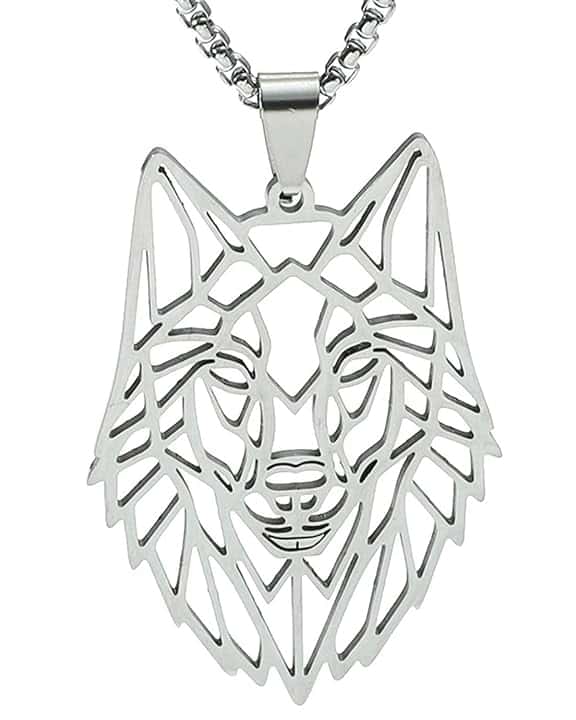 AORHOFJ AORHOFJ Collana a Forma di Lupo con Catena Regolabile, in Acciaio Inox, Ciondolo Rotondo Cavo, Acciaio Inossidabile，Collana Back to School，