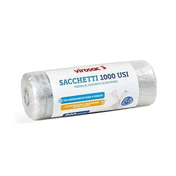 Virosac - 1000 Usi - Sacchetti multiuso a forma di shopper 34x60, 200 sacchetti per rotolo, trasparente