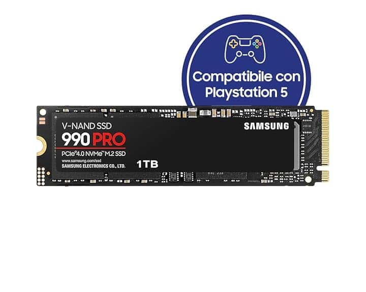 Samsung 990 PRO NVMe M.2 SSD, 1TB, PCIe 4.0, 7.450 MB/s in lettura, 6.900 MB/s in scrittura, SSD interno per giochi ed editing video, Nero, MZ-V9P1T0BW