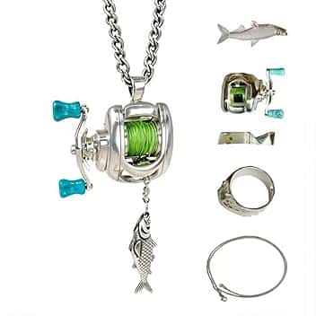 Generic Set collana mini mulinello da pesca utilizzato per l'uso quotidiano e regalo in grado di ruotare interattivo movimento IsA durevole lega pesca ciondolo causa ideale per pescatori collezionisti