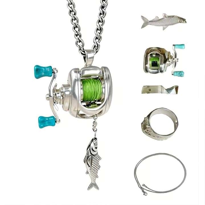 Generic Set collana mini mulinello da pesca utilizzato per l'uso quotidiano e regalo in grado di ruotare interattivo movimento IsA durevole lega pesca ciondolo causa ideale per pescatori collezionisti