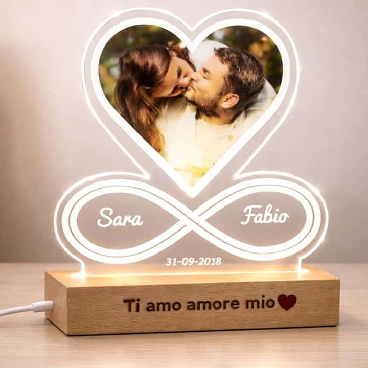 Lampada Personalizzata Con Foto |Idea Per lei e Lui |Festa della Mamma |idea San Valentino |Regalo Anniversario | Natale | Matrimonio(Cuore-Infinito)
