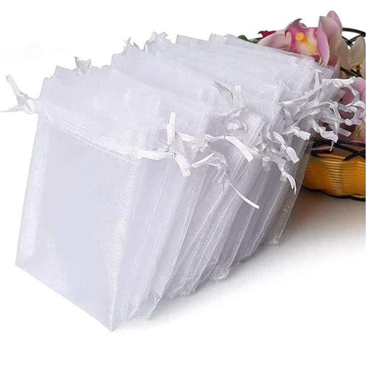 Jonami Sacchetti Organza Bianchi Portaconfetti 7x9 cm Bomboniere Confetti Gioielli Caramelle - 100 pz