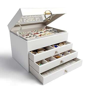 LUMITERRA LUMITERRA Scatola Portagioie Donna, 4 Ripiani in Pelle PU,Organizzatore di Gioielli di Grande Capacità, Grande Gioielli Scatola Organizer per Anelli Bracciali Orecchini Collane, Bianco