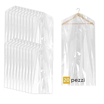 20 Custodie per Abiti 60x120cm Trasparenti - Sacchetti Vestiti Armadio Antipolvere per Tintorie, Giacche e Camicie