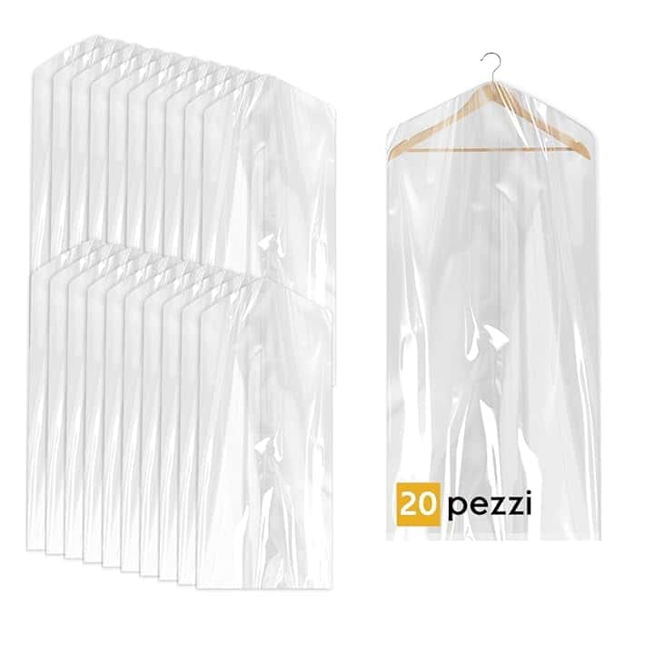20 Custodie per Abiti 60x120cm Trasparenti - Sacchetti Vestiti Armadio Antipolvere per Tintorie, Giacche e Camicie