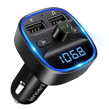 LENCENT Trasmettitore FM Bluetooth per Auto Radio Adattatori Vivavoce Car Kit MP3 Audio Lettore Caricabatterie Auto con 2 Porte USB (5V/2.4A & 1A) ClimatePartner certified