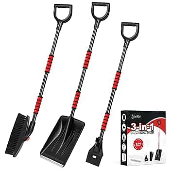 YARNOW Set di pala da neve 3 in 1 – Pala e spazzola rotante e raschietto, pala da neve regolabile rimovibile – Set per camion, auto, campeggio e altre attività all'aria aperta