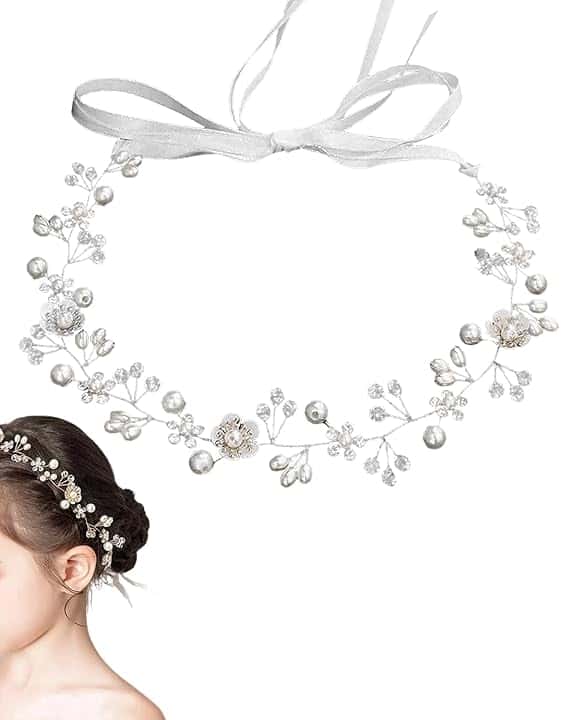 GONZTEL GONZTEL 1 Pezzo Coroncina Comunione Bambina Argento, Elegante Fiori per Capelli per Prima Comunione e Battesimo