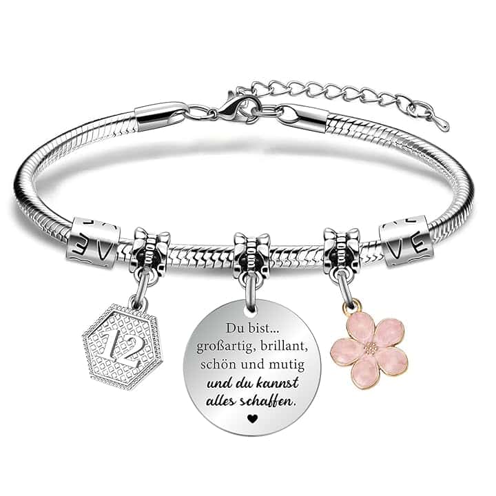 VerLuky Braccialetto con Charm per Bambina, Regali per Adolescenti, Braccialetti di Compleanno, Braccialetto d'ispirazione, Braccialetto Portafortuna, Regali Personalizzati Compleanno per Ragazze