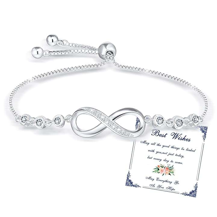 Esmoly Bracciale Donna Argento Infinito Braccialetto Cuore Zircone Regolabile Regalo Donna Ragazza