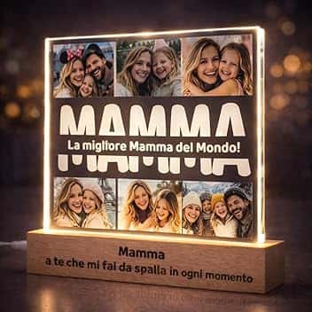 SBUGATTA Regalo Festa della Mamma – Lampada Mamma Personalizzata con Foto e Dedica – Idea Regalo Mamma Originale per Natale e Compleanno – LED in Plexiglass con Base in Legno