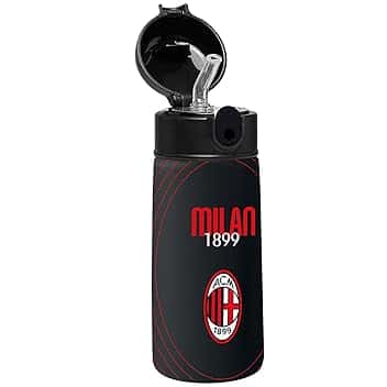 Seven Borraccia - A.C. MILAN Calcio, Nero Rosso, Borraccia Termica in Acciaio Inox Interno Esterno, Mantenimento Temperatura fino a 24h, Borraccia Scuola Bambino