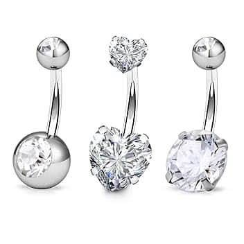 FECTAS 3pcs Anello con Ombelico Argento Top Zirconia 316L Acciaio Chirurgico 14G Ombelico Bar Gioielli Piercing