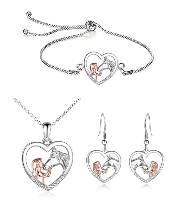 FDCGAS 3 collane per ragazze e cavalli, con ciondolo a forma di cuore, in argento, regalo per ragazze, fidanzata, moglie, madre, figlia, amanti dei cavalli, idea regalo (3)