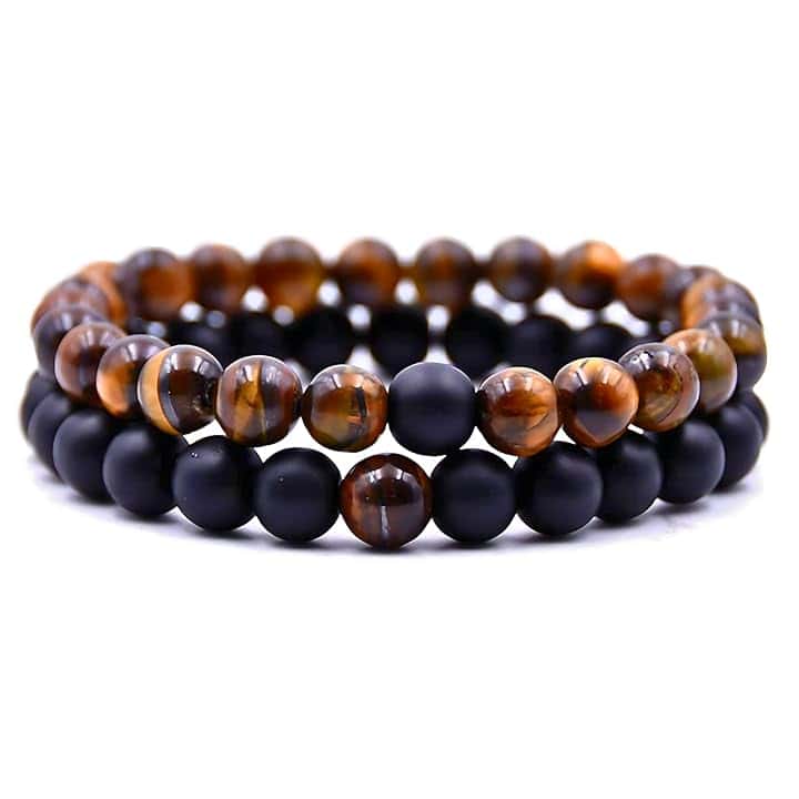 DAc Bracciale Uomo 2 pezzi Con Pietre Naturali Braccialetto Scatola Regalo Fidanzato Donna Chakra con Vere Pietre Naturali Tibetano Yoga Gioielli