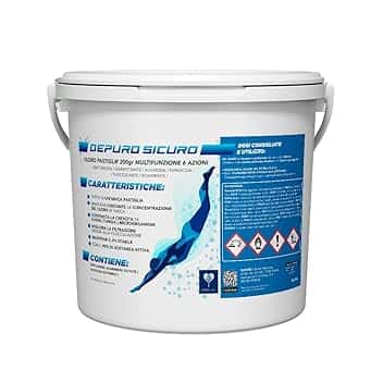 Naturii - Cloro Multifunzione 6 in 1 da 5kg, Pastiglie 200g, Battericida, Disinfettante, Alghicida, Fungicida, Flocculante, Stabilizzatore Ph, Bianco/Azzurro, Pastiglie
