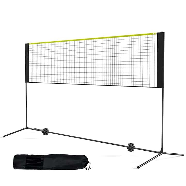 VEVOR Rete da Badminton Pallavolo Tennis, Set di Rete Pickleball Pieghevole Nylon Portatile, Regolabile Altezza, Facile da Installare con Pali Borsa, Uso Interno Esterno, 302 x 155 x 103 cm