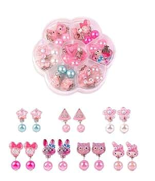 XPEX XPEX 7 Paia di Clip per Orecchini da Ragazza, Clip per Orecchini Gioielli da Principessa per Ragazze, Design Senza Fori, Comodo da Indossare, Set di Gioielli per Ragazze, Bambini, Bambini Piccoli