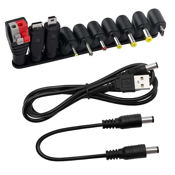 10 Pezzi Adattatore di Alimentazione DC Universale, KUOQIY 5.5x2.1 mm Femmina a Maschio Adattatore Jack Connettore, DC Barrel Connettore Tips con 2 Pezzi Cavo, per Ventilatori, Router