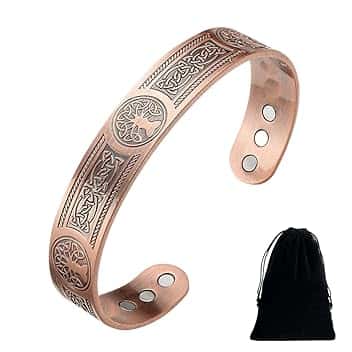 JAWUZ 1 pezzi Braccialetti Magnetici in Rame Massiccio Braccialetto Regolabile Magnetico Albero della vita con Magneti in Rame per Uomo Donna