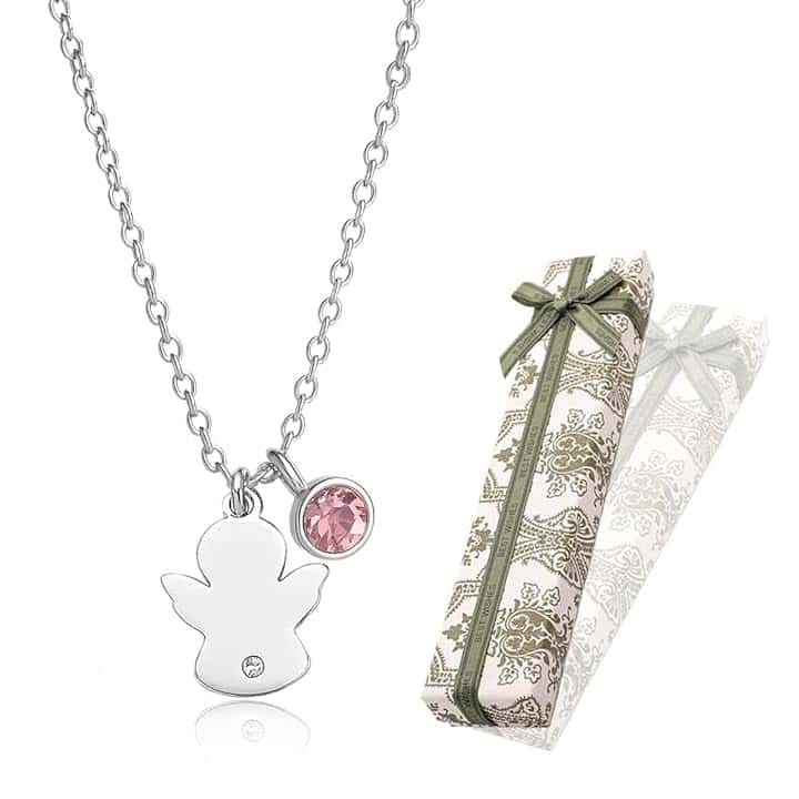PYEUIFT Collana Angelo Custode in Or rose, Collana con ciondolo Angelo, regali di battesimo, comunione e compleanno per ragazze e bambini（Con scatola regalo