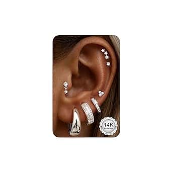CASSIECA 7Paia Orecchini Cerchio Oro Argento Piercing Orecchio Acciaio Chirurgico Orecchini Anallergici Donna Piercing Helix Trago per Fori Multipli