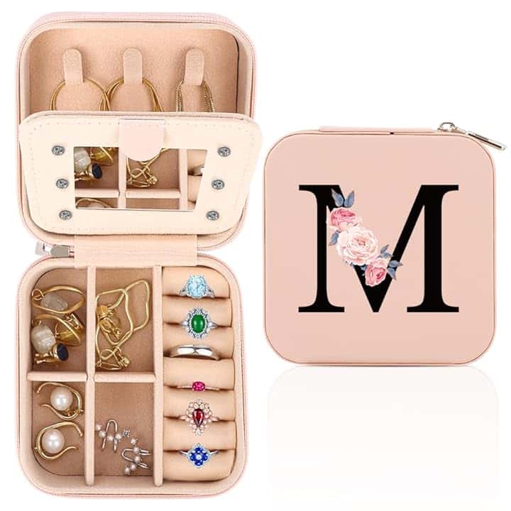 FIDWALL FIDWALLScatola per gioielli da viaggio, personalizzata A-Z, portatile, con specchio