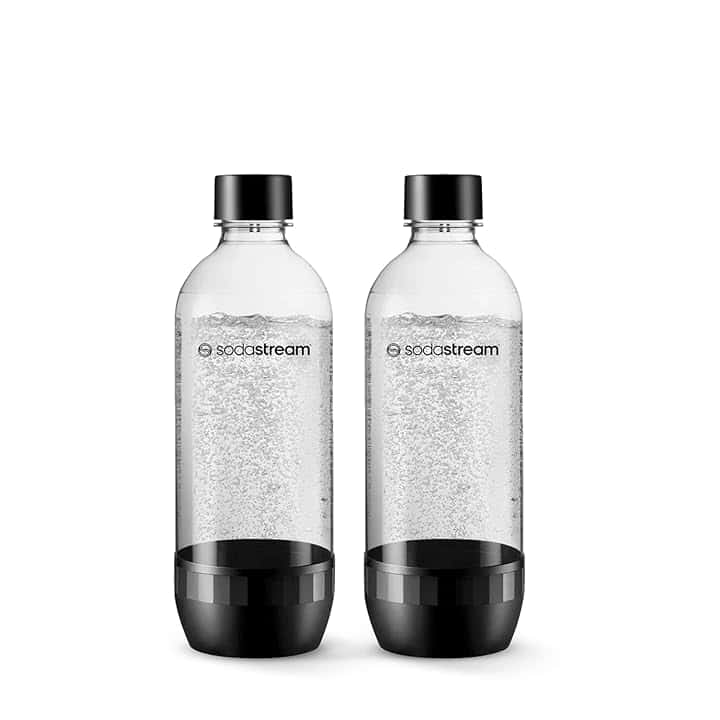 Sodastream Classic - 2 bottiglie d’acqua lavabili in lavastoviglie, capacità 1 litro, bottiglie per la gasatura compatibili con Gaia, Terra, Art ed Enso, ecologiche, colore nero.