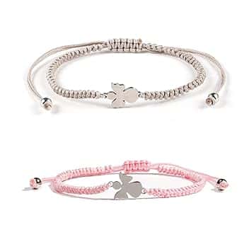 SSKHE 2 braccialetti in argento con angelo custode, gioielli fatti a mano, ideali come regalo di comunione o cresima, braccialetto regolabile per ragazze, include confezione regalo