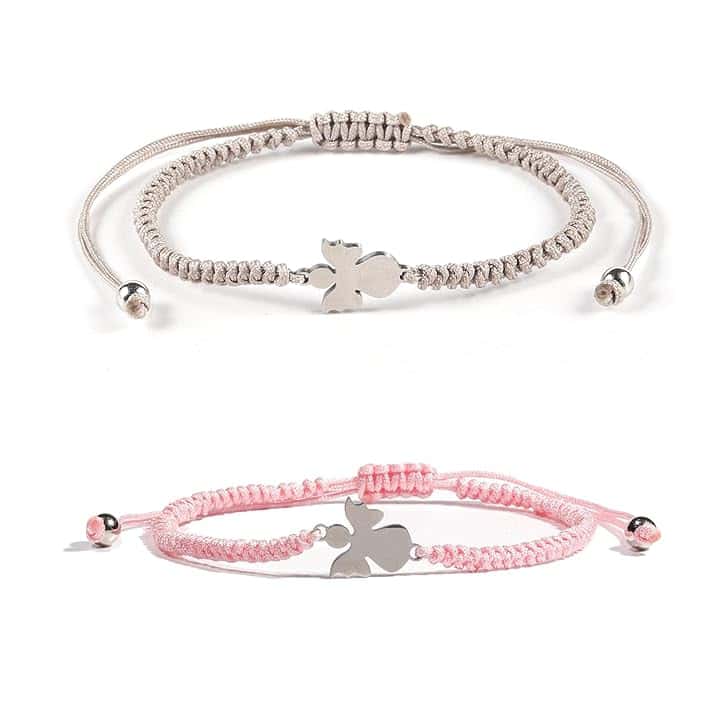 SSKHE 2 braccialetti in argento con angelo custode, gioielli fatti a mano, ideali come regalo di comunione o cresima, braccialetto regolabile per ragazze, include confezione regalo