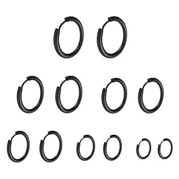 Bomtop 6 Paia Orecchini Acciaio Inossidabile di Orecchini Cerchio Piccoli per Uomini e Donne Ipoallergenici Set di Orecchini 8-18 mm (Nero)