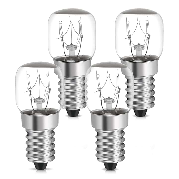 YIIFELL 4 Pezzi lampadine per forno E14 15W,Luce Calda 2700K,Resistente al Calore Fino a 300 Gradi forno a microonde, frigorifero,Classe di efficienza energetica G [Classe di efficienza energetica A]
