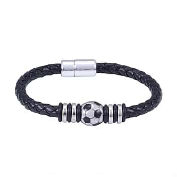 LOMSUXA Bracciale Ragazzo Calcio Regalo Bambino Maschio 7.5 Pollici, Braccialetto Sportivo Idea Regalo Prima Comunione Maschio, Cresima e Compleanno per Ragazzi 8-14 Anni, Accessorio Calcio per Figlio