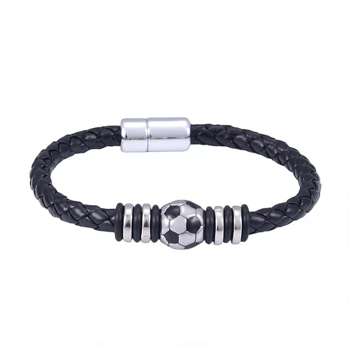 LOMSUXA Bracciale Ragazzo Calcio Regalo Bambino Maschio 7.5 Pollici, Braccialetto Sportivo Idea Regalo Prima Comunione Maschio, Cresima e Compleanno per Ragazzi 8-14 Anni, Accessorio Calcio per Figlio