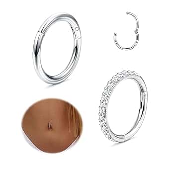 Diamday 2 Pezzi 14G Piercing Ombelico Acciaio Chirurgico per Donna Ombelico Piercings Pendenti Anello Farfalla Cuore Stella Trago Piercings Argento Corpo Piercing Gioielli Oro ClimeCo Certified