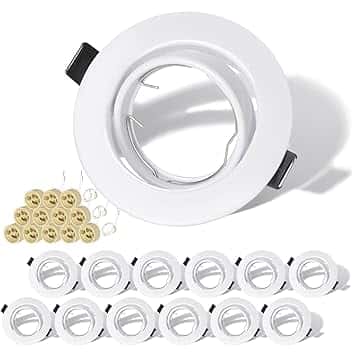 Set di 12 Faretti LED da Incasso per Cartongesso, Rotondi Bianchi Orientabili a 30° con Portalampada GU10, Compatibili con Lampadine LED e Alogene da 50mm, Cornice Portafaretto per Soffitto